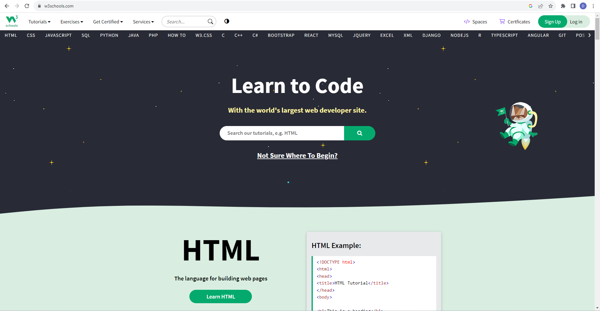 W3schools website homepage